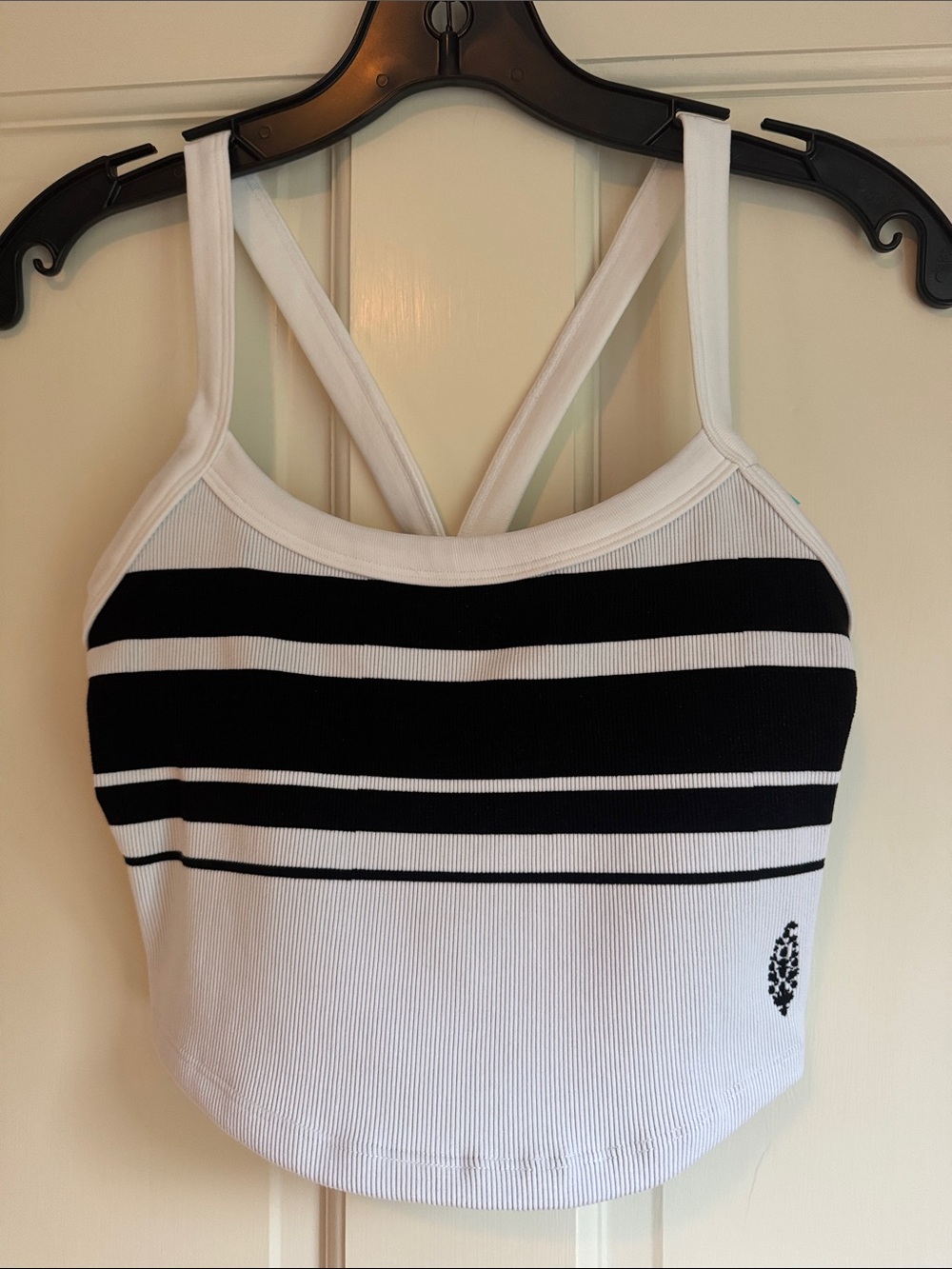 Free People Black and White Striped Ribbed Cropped Tank